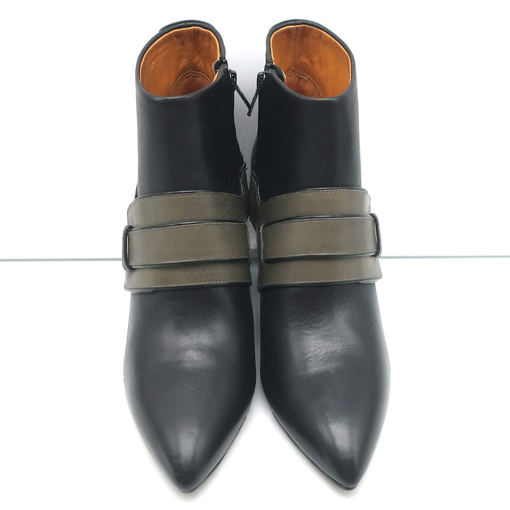 Balenciaga Wedge Booties Black &amp; Gray Leather Size 39.5 Pointed Toe Ankle Boots