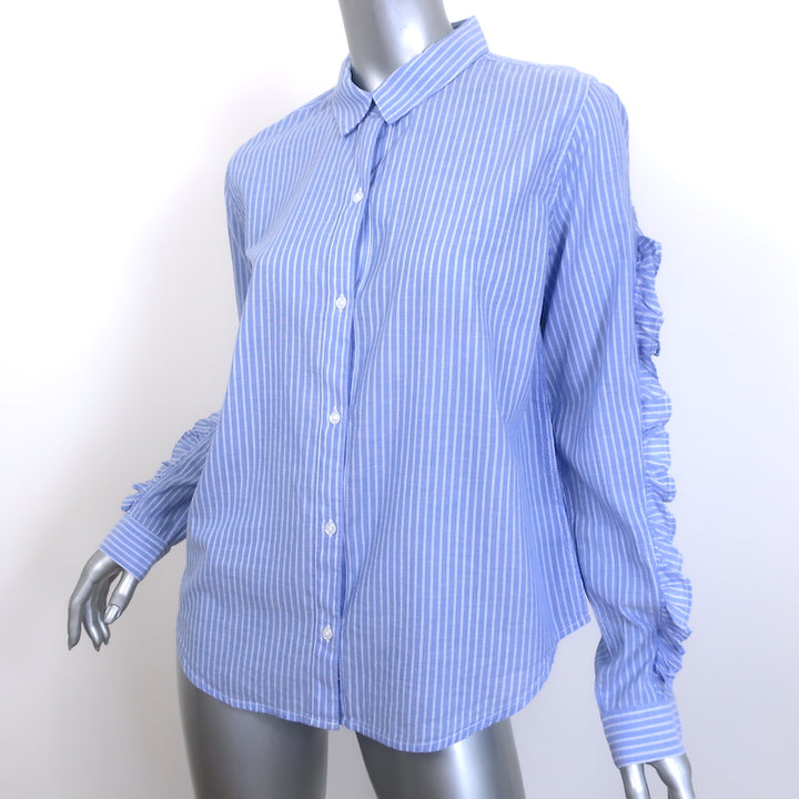 Rails Lizzi Ruffled Button-Up Shirt Blue &amp; White Stripe Size Medium NEW