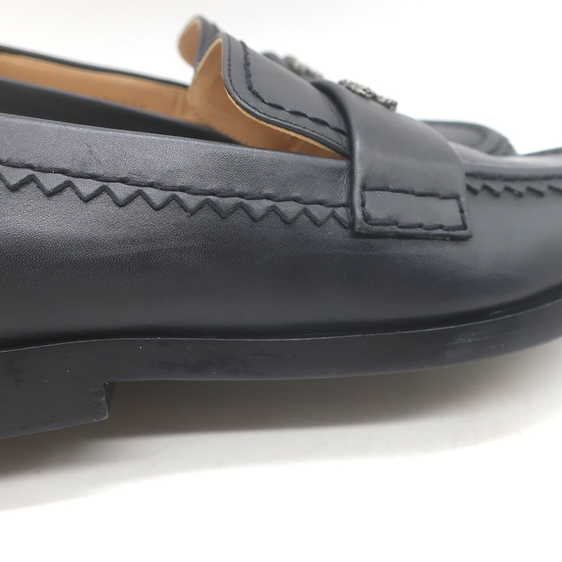 Chanel CC Zigzag Stitched Loafers Black Leather Size 37