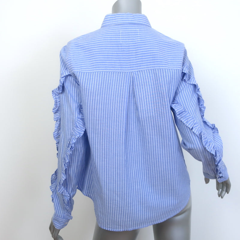 Rails Lizzi Ruffled Button-Up Shirt Blue &amp; White Stripe Size Medium NEW