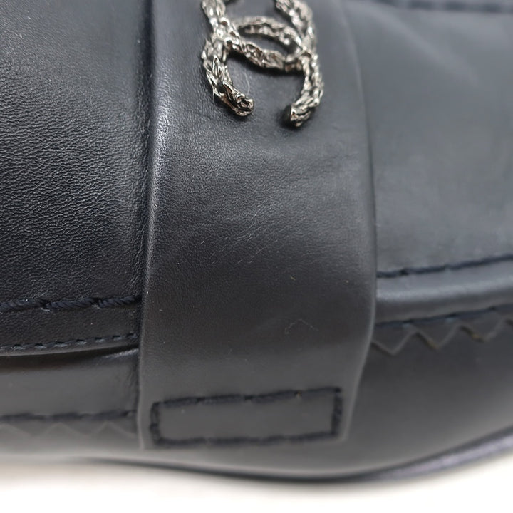 Chanel CC Zigzag Stitched Loafers Black Leather Size 37