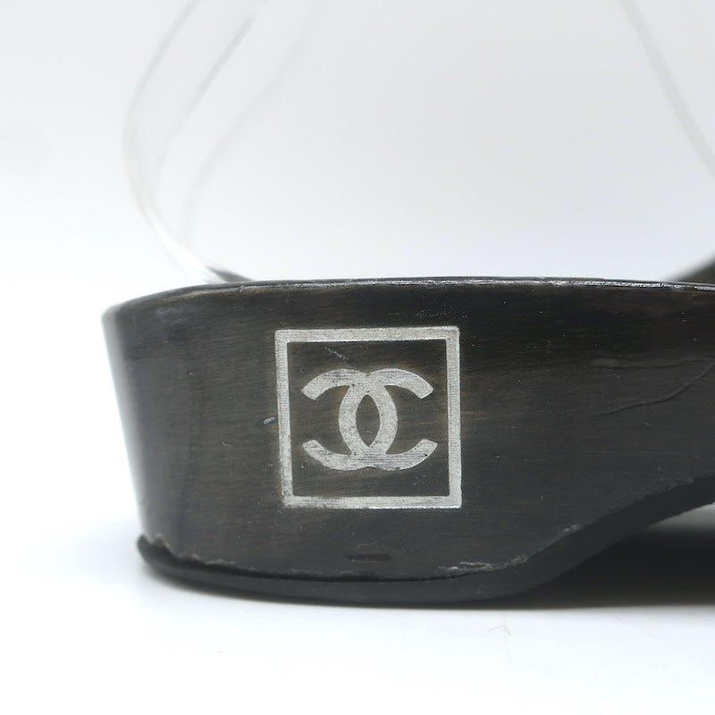 Vintage Chanel 04P Lacquered Wood CC Clog Sandals Black Patent Leather Size 39