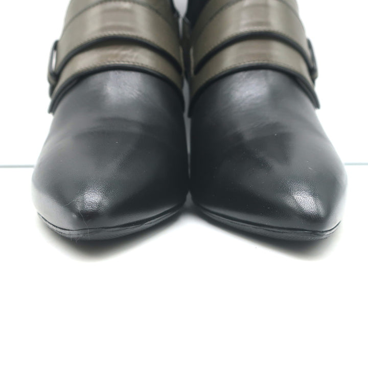 Balenciaga Wedge Booties Black &amp; Gray Leather Size 39.5 Pointed Toe Ankle Boots