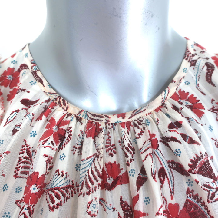 Ulla Johnson Arbor Ruffled Puff Sleeve Top Cream Floral Print Cotton Size 2
