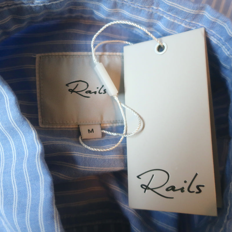 Rails Lizzi Ruffled Button-Up Shirt Blue &amp; White Stripe Size Medium NEW