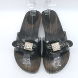 Vintage Chanel 04P Lacquered Wood CC Clog Sandals Black Patent Leather Size 39