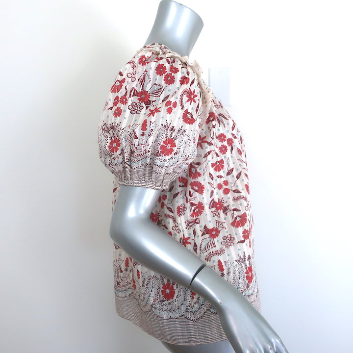 Ulla Johnson Arbor Ruffled Puff Sleeve Top Cream Floral Print Cotton Size 2