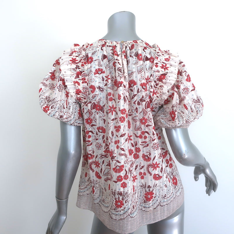 Ulla Johnson Arbor Ruffled Puff Sleeve Top Cream Floral Print Cotton Size 2