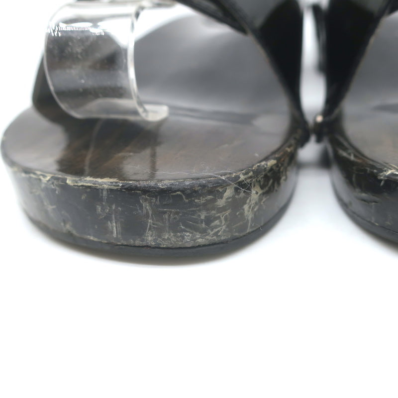 Vintage Chanel 04P Lacquered Wood CC Clog Sandals Black Patent Leather Size 39