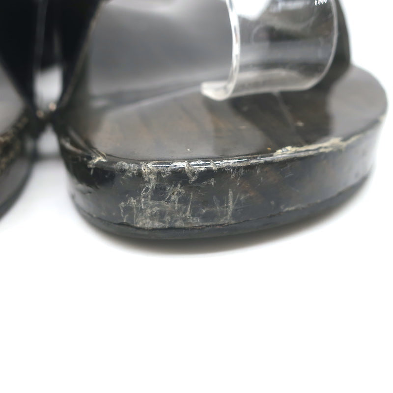 Vintage Chanel 04P Lacquered Wood CC Clog Sandals Black Patent Leather Size 39