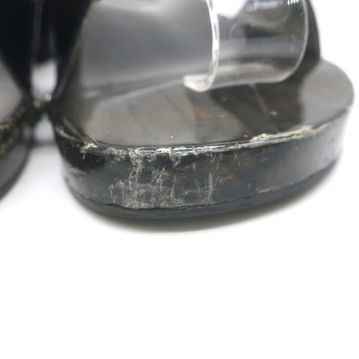 Vintage Chanel 04P Lacquered Wood CC Clog Sandals Black Patent Leather Size 39