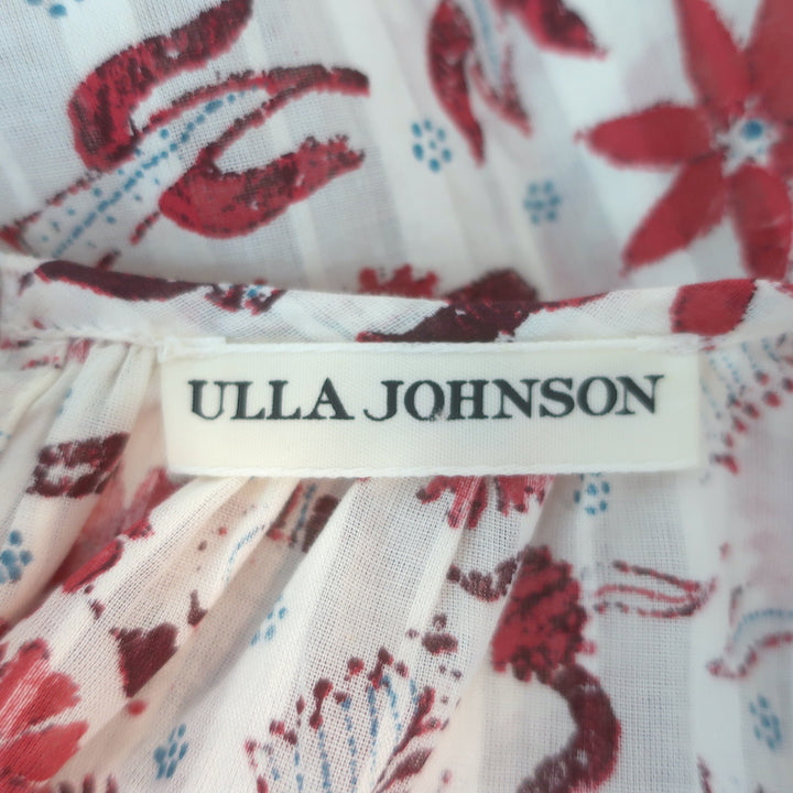 Ulla Johnson Arbor Ruffled Puff Sleeve Top Cream Floral Print Cotton Size 2