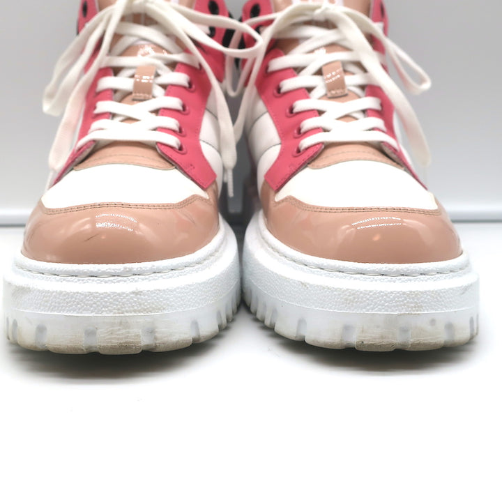 Christian Dior D-Player Sneakers White Quilted Nylon &amp; Pink Patent Size 38