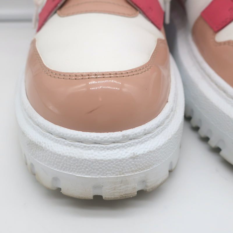 Christian Dior D-Player Sneakers White Quilted Nylon &amp; Pink Patent Size 38