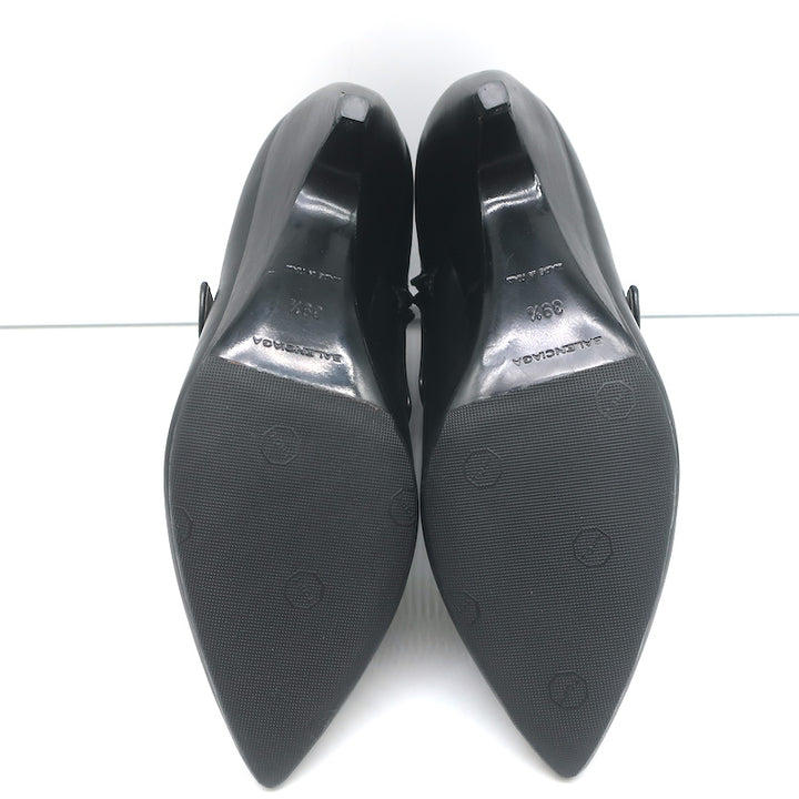 Balenciaga Wedge Booties Black &amp; Gray Leather Size 39.5 Pointed Toe Ankle Boots