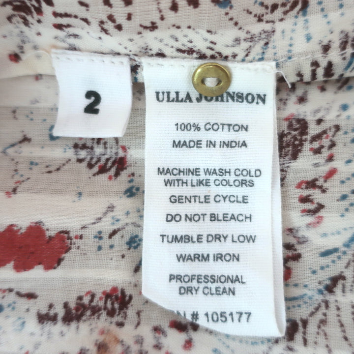 Ulla Johnson Arbor Ruffled Puff Sleeve Top Cream Floral Print Cotton Size 2