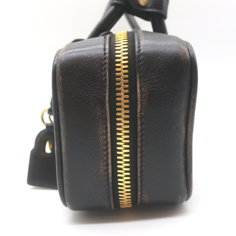 Miu Miu Beau Small Shoulder Bag Coffee Distressed Leather NEW