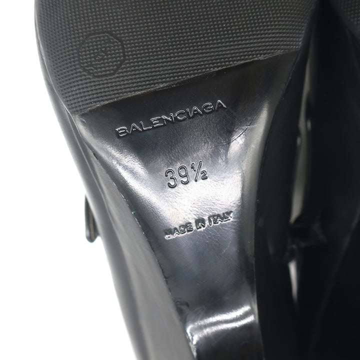 Balenciaga Wedge Booties Black &amp; Gray Leather Size 39.5 Pointed Toe Ankle Boots