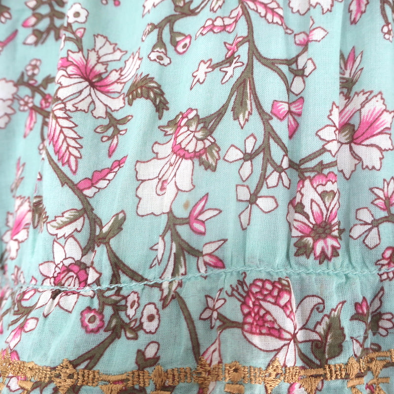 Isabel Marant Etoile Moxley Embroidered Ruffle Top Blue Floral Print Size 36