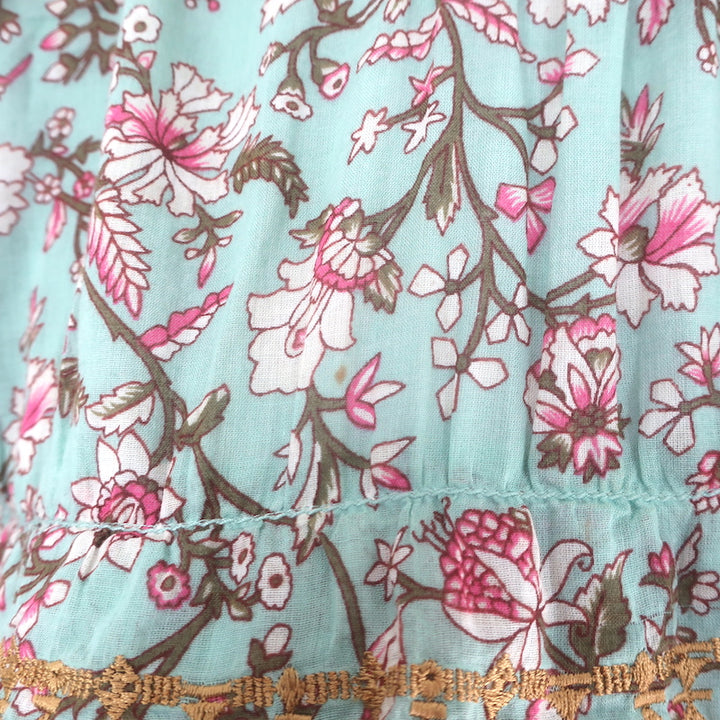 Isabel Marant Etoile Moxley Embroidered Ruffle Top Blue Floral Print Size 36