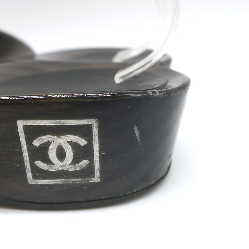 Vintage Chanel 04P Lacquered Wood CC Clog Sandals Black Patent Leather Size 39