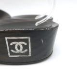 Vintage Chanel 04P Lacquered Wood CC Clog Sandals Black Patent Leather Size 39