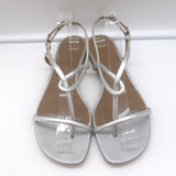 Hermes Flat Slingback Thong Sandals Silver Metallic Leather Size 40