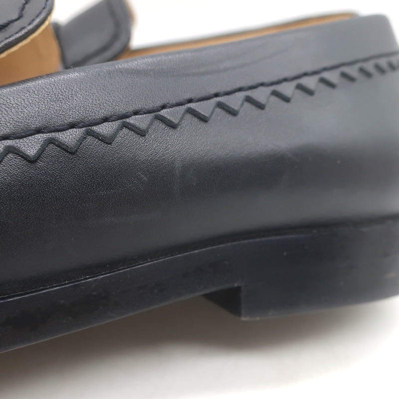 Chanel CC Zigzag Stitched Loafers Black Leather Size 37