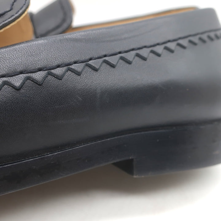 Chanel CC Zigzag Stitched Loafers Black Leather Size 37