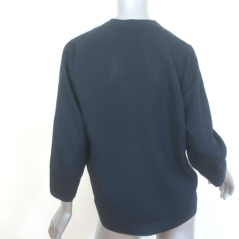 IRO Alis Lace-Up Blouse Navy Crepe Size 34 V-Neck Top