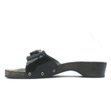 Vintage Chanel 04P Lacquered Wood CC Clog Sandals Black Patent Leather Size 39