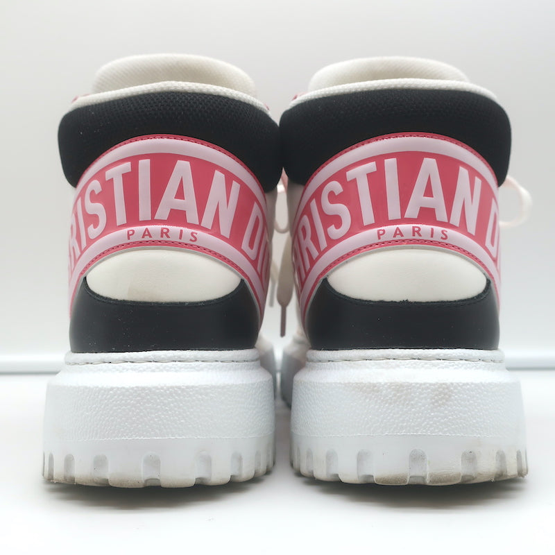 Christian Dior D-Player Sneakers White Quilted Nylon &amp; Pink Patent Size 38