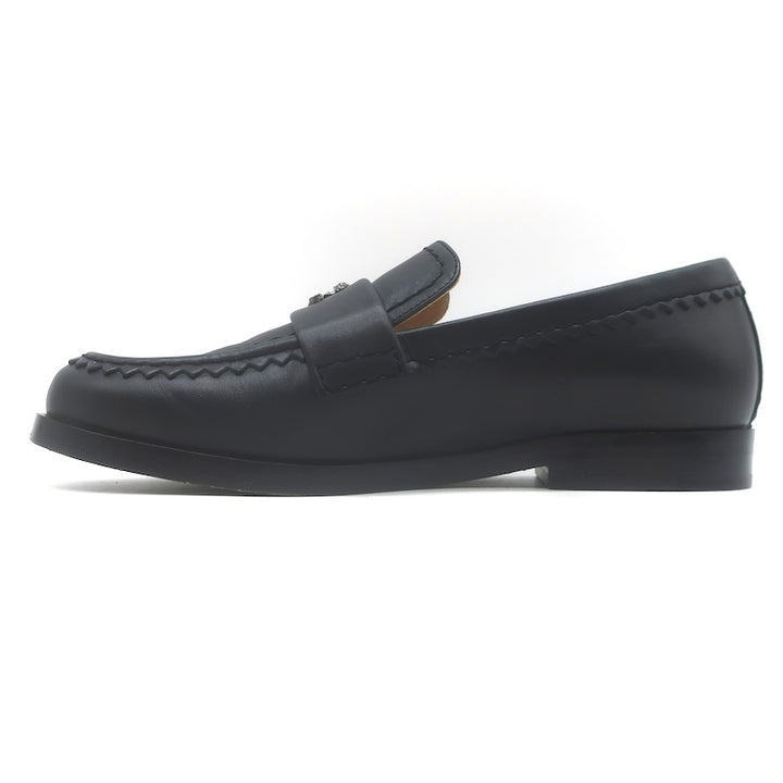 Chanel CC Zigzag Stitched Loafers Black Leather Size 37