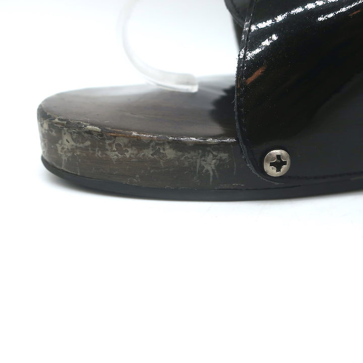 Vintage Chanel 04P Lacquered Wood CC Clog Sandals Black Patent Leather Size 39