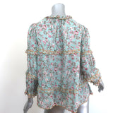 Isabel Marant Etoile Moxley Embroidered Ruffle Top Blue Floral Print Size 36