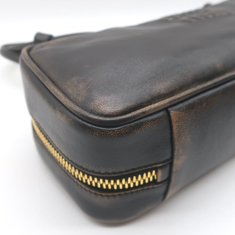 Miu Miu Beau Small Shoulder Bag Coffee Distressed Leather NEW