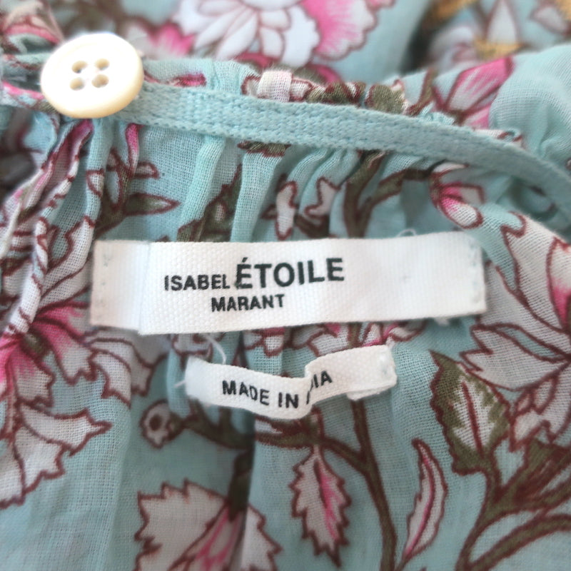 Isabel Marant Etoile Moxley Embroidered Ruffle Top Blue Floral Print Size 36