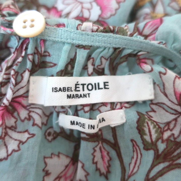 Isabel Marant Etoile Moxley Embroidered Ruffle Top Blue Floral Print Size 36