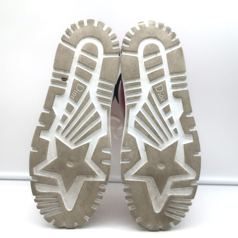 Christian Dior D-Player Sneakers White Quilted Nylon &amp; Pink Patent Size 38