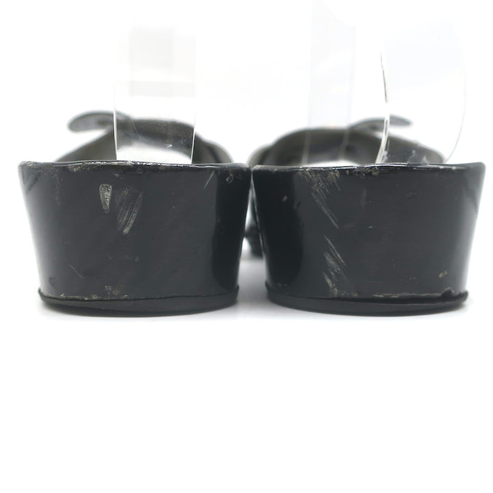 Vintage Chanel 04P Lacquered Wood CC Clog Sandals Black Patent Leather Size 39