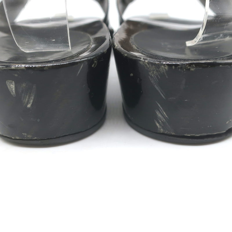 Vintage Chanel 04P Lacquered Wood CC Clog Sandals Black Patent Leather Size 39