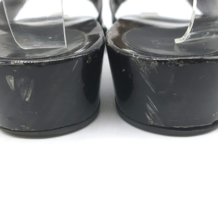 Vintage Chanel 04P Lacquered Wood CC Clog Sandals Black Patent Leather Size 39