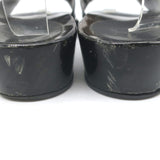 Vintage Chanel 04P Lacquered Wood CC Clog Sandals Black Patent Leather Size 39