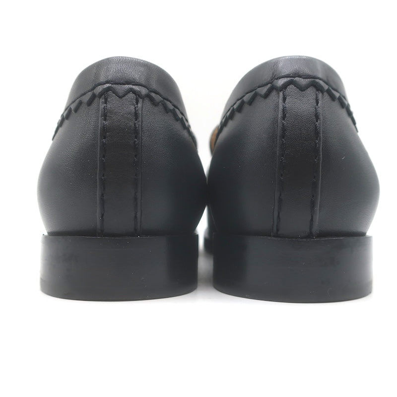 Chanel CC Zigzag Stitched Loafers Black Leather Size 37