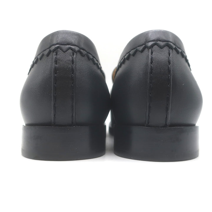Chanel CC Zigzag Stitched Loafers Black Leather Size 37