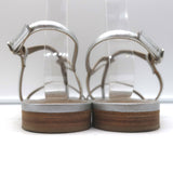 Hermes Flat Slingback Thong Sandals Silver Metallic Leather Size 40