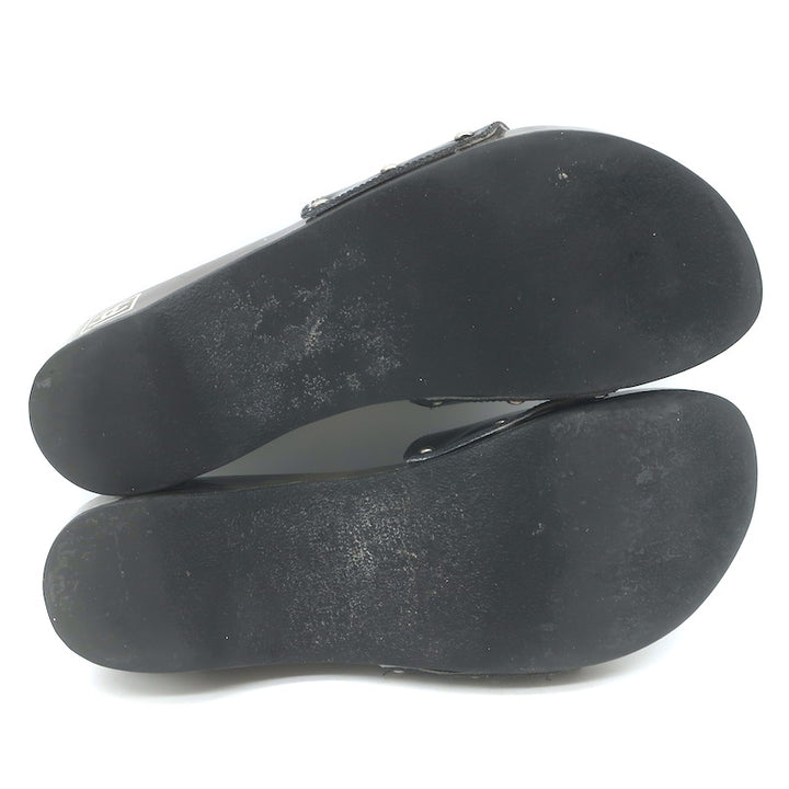 Vintage Chanel 04P Lacquered Wood CC Clog Sandals Black Patent Leather Size 39