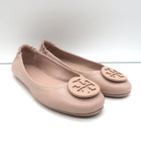 Tory Burch Minnie Travel Ballet Flats Sand Nappa Leather Size 8