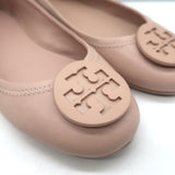 Tory Burch Minnie Travel Ballet Flats Sand Nappa Leather Size 8