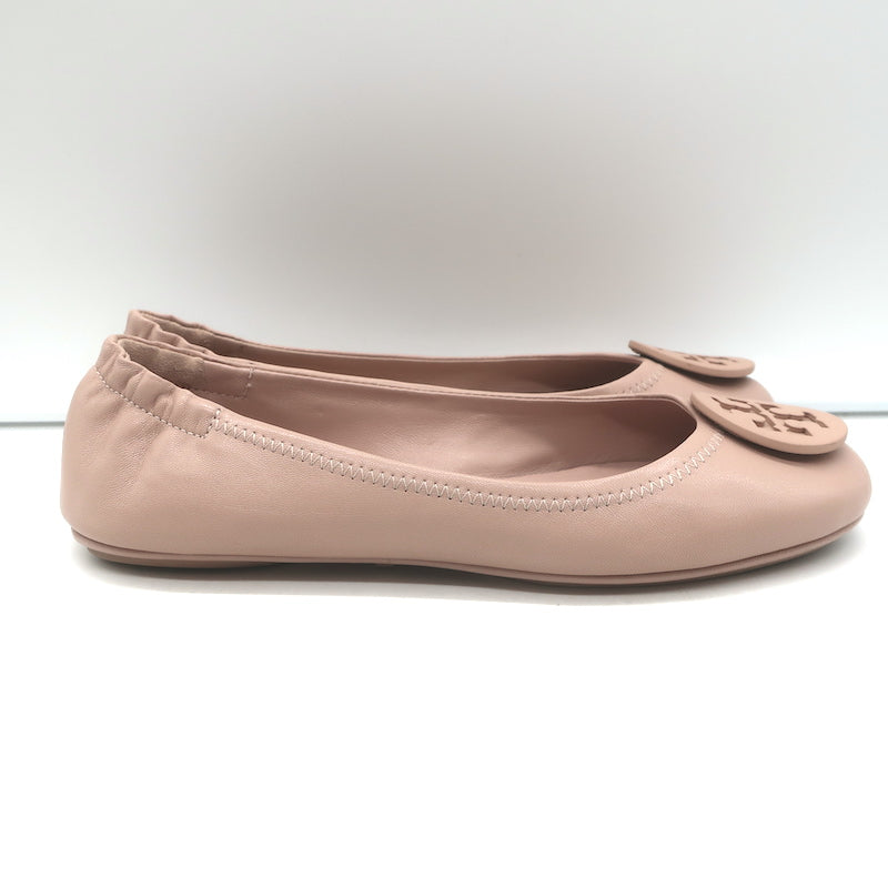 Tory Burch Minnie Travel Ballet Flats Sand Nappa Leather Size 8